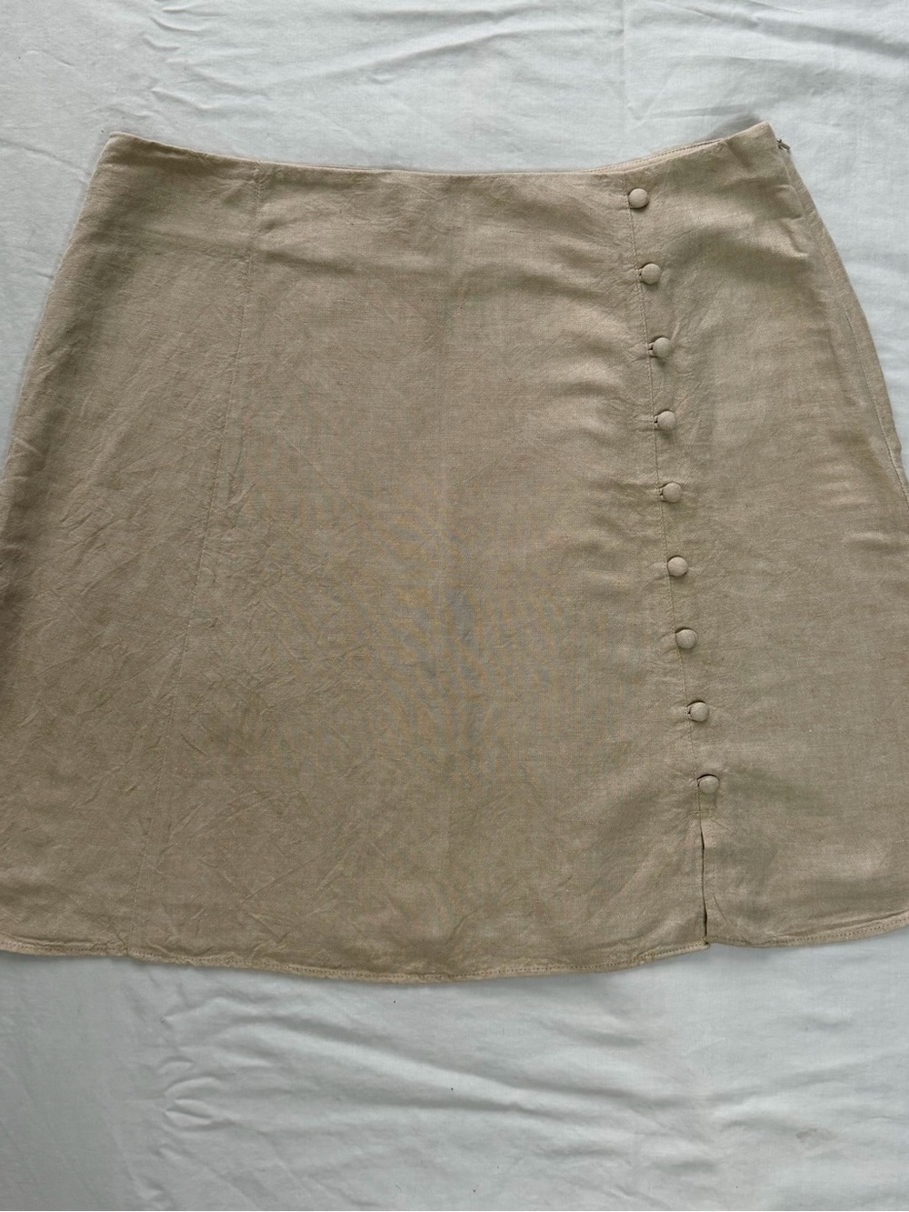 LOFT Beige Linen Blend Button Front A-Line Mini Skirt Size 8